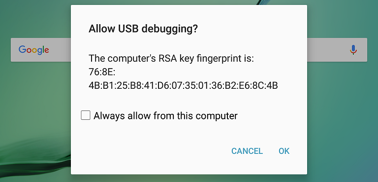 Enable USB debugging