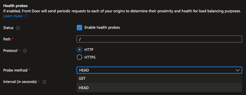 Health Probes in Azure Portal
